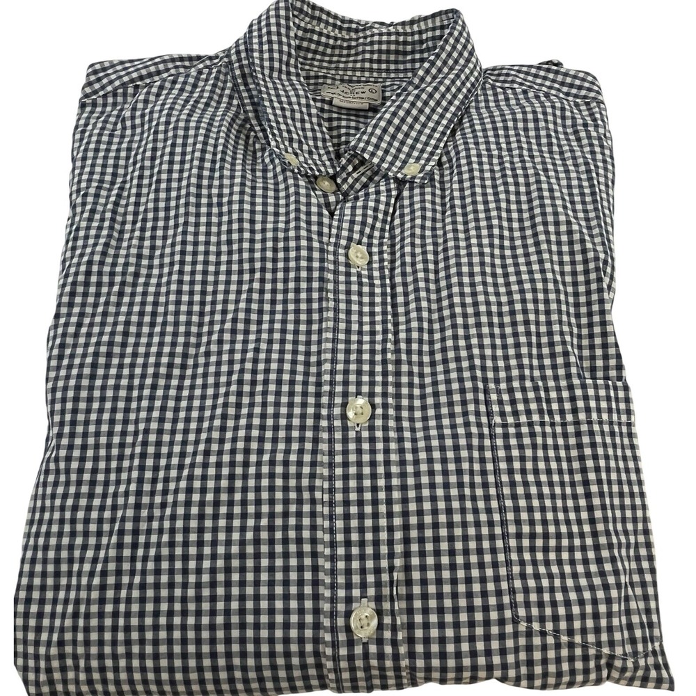 J.Crew Mens L Slim Fit Gingham Shirt Navy Blue Cotton Button Down Preppy